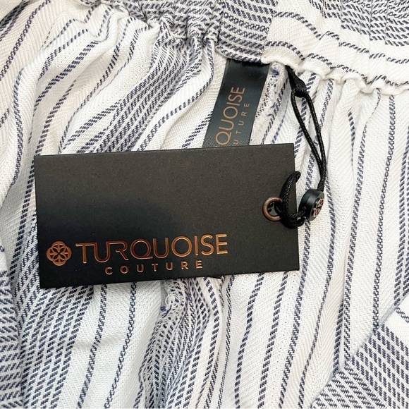 Turquoise Couture Blue and White Stripe Wide Leg Beach Coverup Pants Size Small - Picture 9 of 9